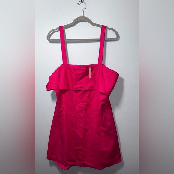 Banana Republic Factory Linen Blend Barbie Hot Pink Mini Dress Size 16 NWT - Picture 2 of 8